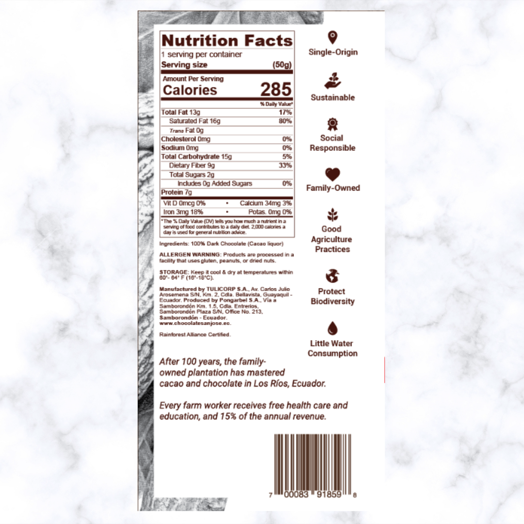 100% dark chocolate nutrition facts